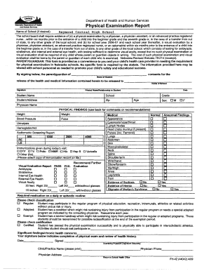 Nebraska School Physical Examination Report