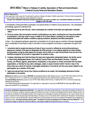 2012 Adult Waiver for Frederick County Sports