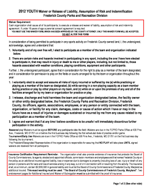 2012 Youth Waiver Release of Liability