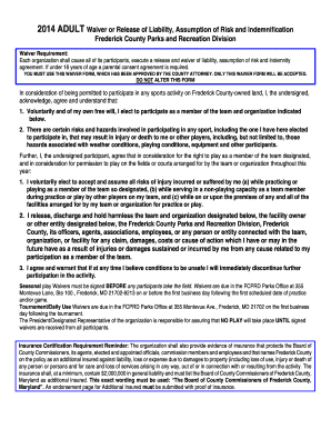 2014 Adult Waiver for Frederick County Parks