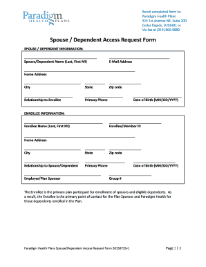 Paradigm Health Spouse/Dependent Access Request Form