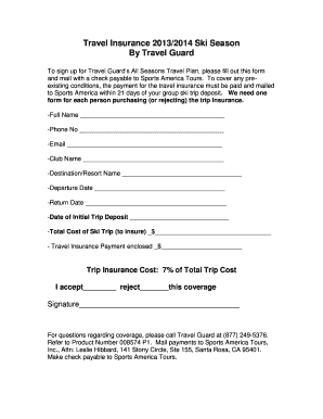 Travel Guard Ski Trip Insurance Form