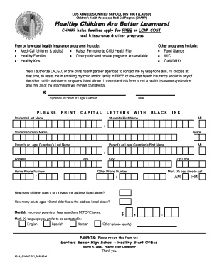 LAUSD CHAMP Health Insurance Application