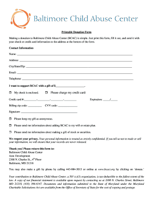 Donation Form for Baltimore Child Abuse Center