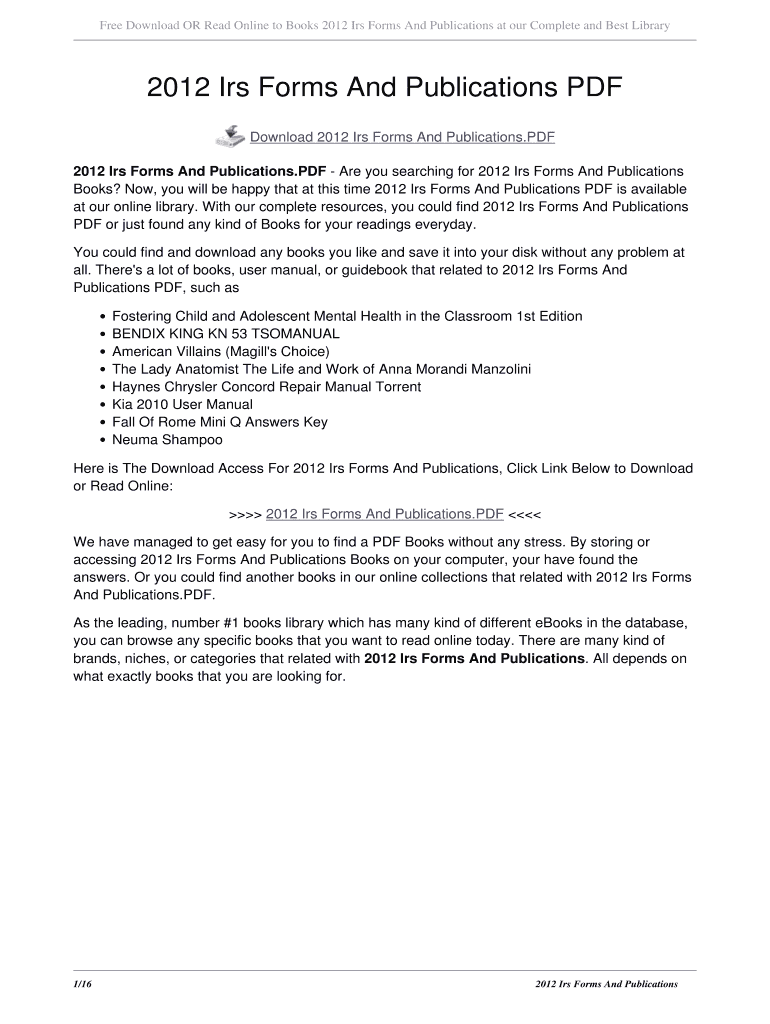 Fillable Online 2012 Irs Forms And Publications PDF Fax