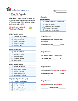 Word Pair Analogies Worksheet