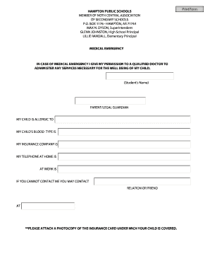 Hampton Public Schools Medical Emergency Form