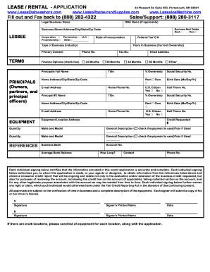 Lease Equipment Application Form