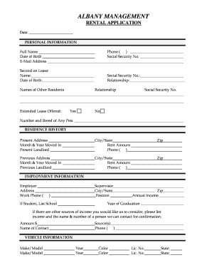 Albany Management Rental Application