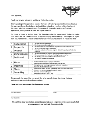 Timberline Lodge Employment Application