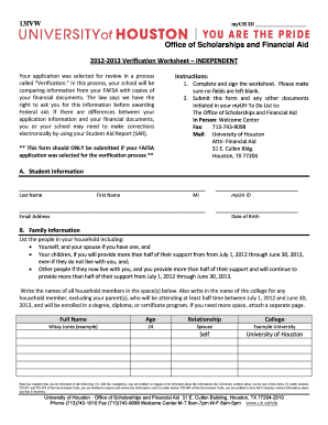 2012-2013 Verification Worksheet – Independent