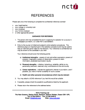 NCTJ Journalism Course Confidential Reference Form