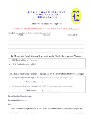 Ephrata Area School District AlertNow Contact Update Form