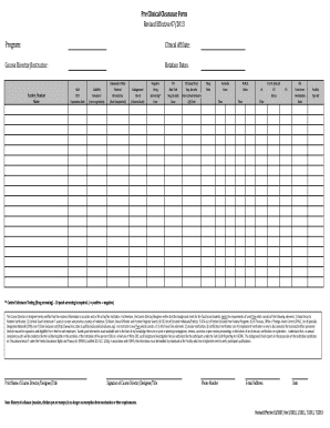 Clinical Affiliate Pre Clinical Clearance Form