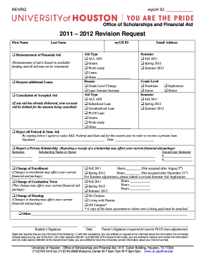 University of Houston Financial Aid Revision Request Form