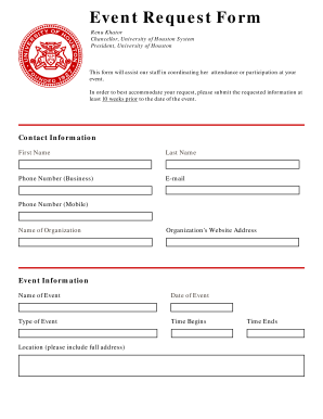 Event Request Form - University of Houston - ssl uh