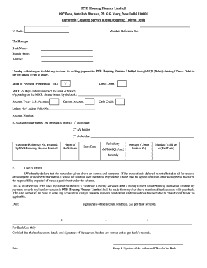 PNB Housing Finance Direct Debit Authorization