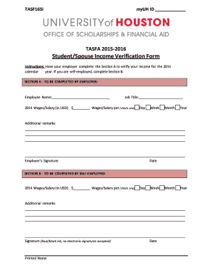 TASFA Student Income Verification Form