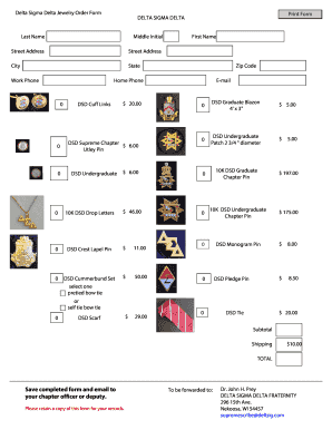 Delta Sigma Delta Jewelry Order Form