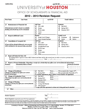 University of Houston Financial Aid Revision Request Form