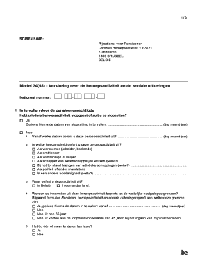Model 74(93) - Verklaring over de beroepsactiviteit en de sociale uitkeringen