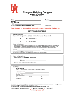 University of Houston Hurricane Ike Relief Fund Donor Form