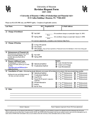 University of Houston Financial Aid Revision Request Form
