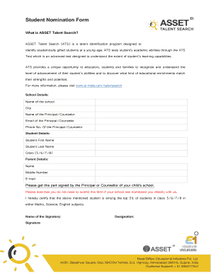 Student Nomination Form for ASSET Talent Search
