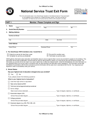 National Service Trust Exit Form