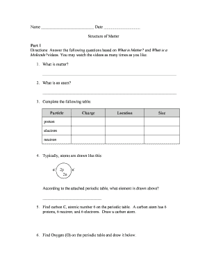 Science Worksheet Structure of Matter
