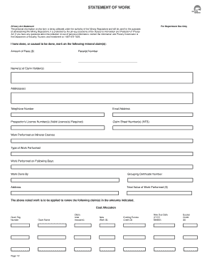 Statement of Work for Mineral Claim Renewal