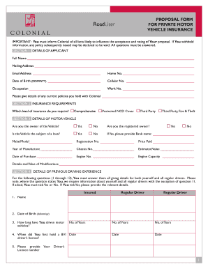 Proposal Form for Private Motor Vehicle Insurance