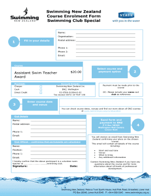 Swimming New Zealand Course Enrolment Form