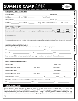 Summer Camp Registration Form
