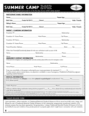 Summer Camp Registration Form