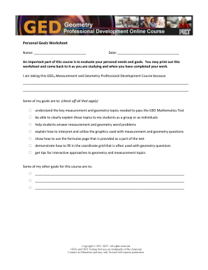 Personal Goals Worksheet for GED Course