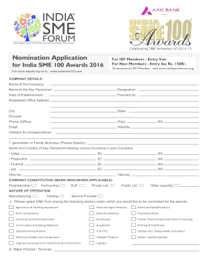 India SME 100 Awards Nomination Application