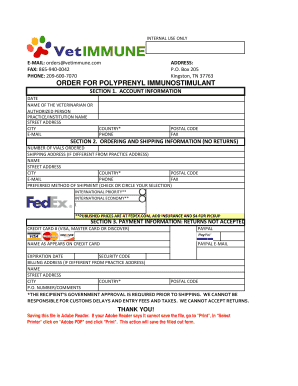 Veterinary Polyprenyl Immunostimulant Order Form
