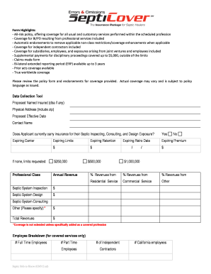 Septic Inspection Professional Liability Application