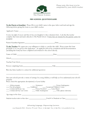 Preschool Teacher Evaluation Form