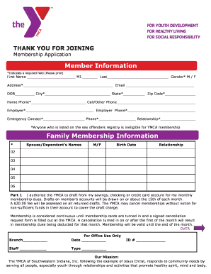 YMCA Membership Application Form