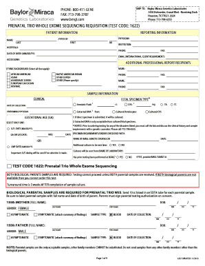Prenatal Trio Whole Exome Sequencing Requisition