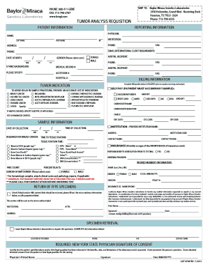 Tumor Analysis Requisition Form