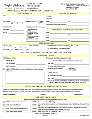 Cancer Molecular Analysis Requisition - Germline Tests