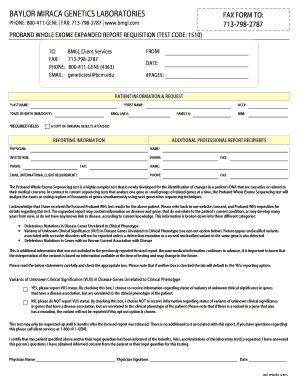 Proband Whole Exome Expanded Report Requisition