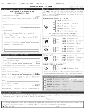 Employee Enrollment Form for Fixed Indemnity Medical Insurance