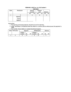 Cashier's Cash Book Form 142E