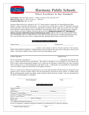 Harmony Public Schools College Acceptance Day Permission Slip