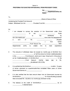 Proforma for Provident Fund Withdrawal