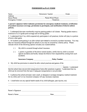 Permission to Play Form